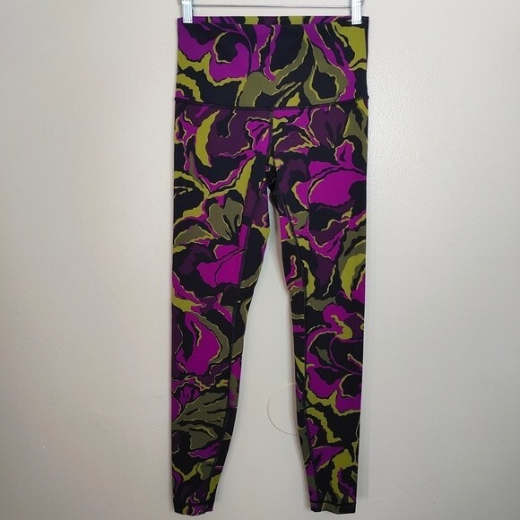 Lululemon Womens Sz 8 Wunder Under Boom Bloom Green Aurora High Waisted Leggings - Picture 1 of 7